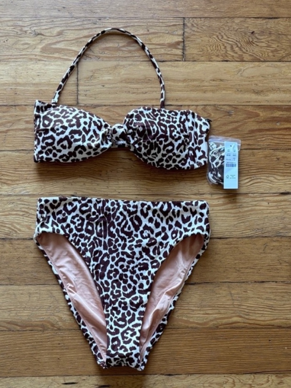 NWT J. Crew Leopard Knot Bandeau Top & High Waisted Bottom Set Small
